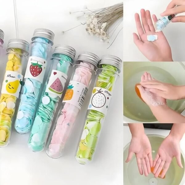 a7304a6ab6df28fa6fd950594382cb98 100 Pcs Disposable Flower Paper Soap With Portable Tube Multi Color Travel Sheets For Hand Washing And Outdoor Use Premium Quality (Random Color)