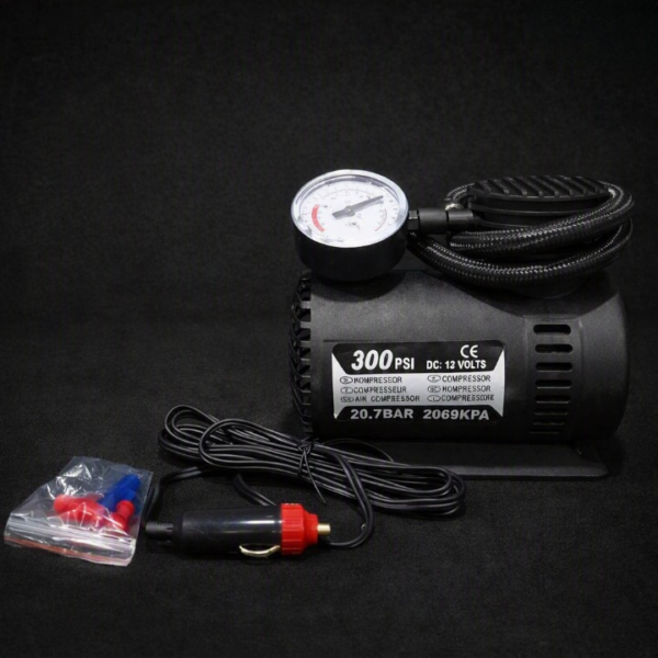 a774861f9459701d72b81a352ae1c645 300 PSI DC 12V Air Compressor – Portable Car Tyre Inflator with Pressure Gauge