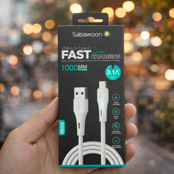 a86fc431f781ed0f5c33549ac0ff9ffd Sabawoon Super Fast Data Cable 1000mm USB-A to Type-C Charging Cable