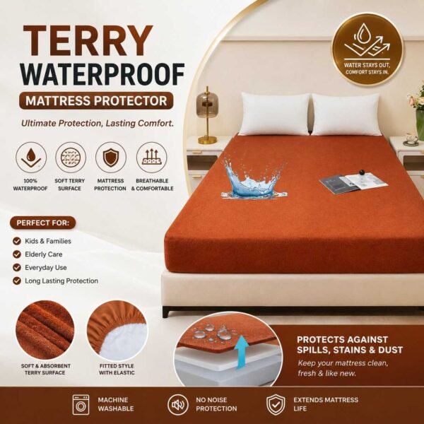 a8b90133c40eea7e5c20748164120652 Waterproof Terry Mattress Protector – King Size (72 x 78 Inches, Fits Up To 8" Depth)