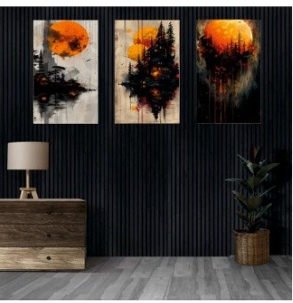 Set of 3 Wall paintings | Wall decor | Sticky photo tiles | wooden sticky frames