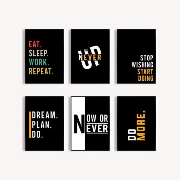 aa6aadade77987779ffe93d1fd7b0d4c 6 Pcs Motivational Wall Decor Cardboard Photo Tiles – Modern Black Quote Posters with Double Tape