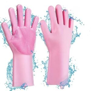 aabdb46c59c9dc317dfc2cc2c532d5b1 Magic Silicone Dish Washing Gloves | Reusable Heat-Resistant Rubber Cleaning Gloves with Built-In Scrubber for Kitchen, Dishes, Car, Bathroom & Household Use (1 Pair)