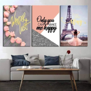 Set Of 3 Sticky Wooden Canvas Frames For Wall Decore Aesthatic Art / Sticky Phototiles For Room Wall Decoration