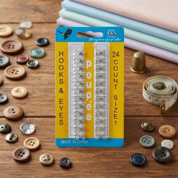 Model 555 Hooks & Eyes Size 1 | 24 Pieces In Card | Durable Sewing Accessory