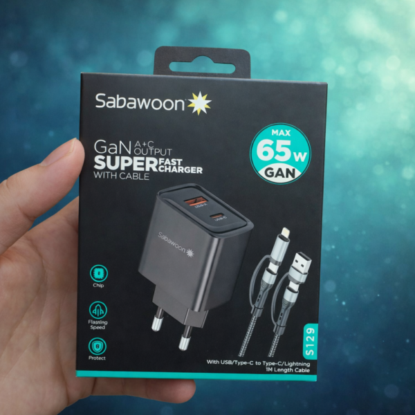abab68384619d9e883e821227831c440 Sabawoon 65W GaN A+C Super Fast Charger with Cable this charger delivers safe stable and powerful charging with Cable