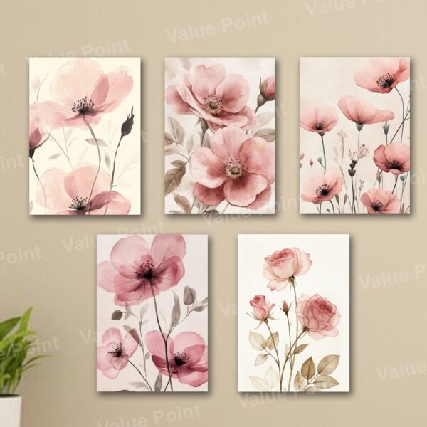 Set Of 5 Sticky Wooden Canvas Frames For Wall Decore Aesthatic Art / Sticky Phototiles For Room Wall Decoration