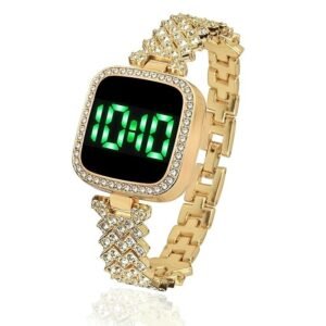 ad93bf0209013c1d285aa607e8d46608 Watch for Girls Diamond Touch Screen LED Watch for Ladies Stylish Fashion Watch For Girls in Silver Stone Square Dial Shape For Gift