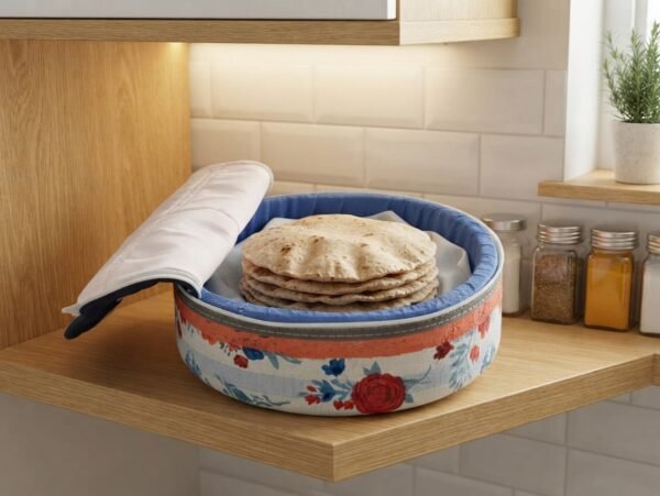 Floral Fabric Roti Box – Insulated Nan Keeper with Zipper Closure