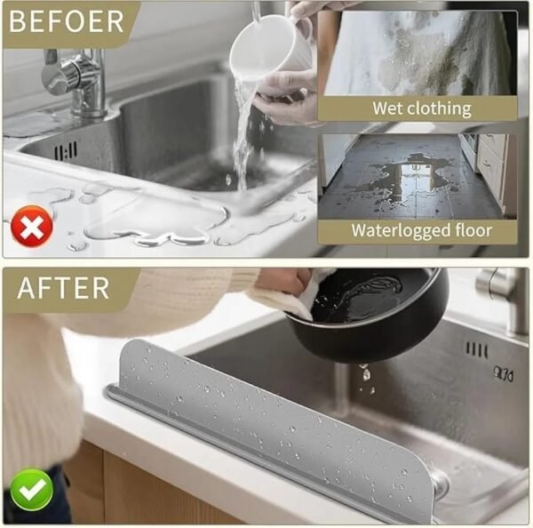 b2f8b596b9c233a0af976b523f2d58e5 Silicone Sink Splash Guard | Flexible Water Stopper for Kitchen & Bathroom Sinks | Prevents Splashes & Spills - With Suction - 14Inch (Random Color)