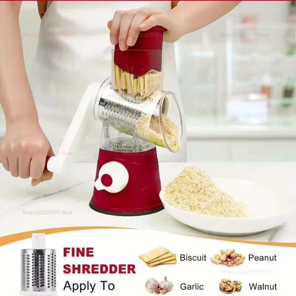 b382093733ff46125c1f48def90da385 New Vegetable Cutter & Slicer Manual Kitchen Cheese Chopper Machine With 3 Sharp Drums Multifunctional Garlic Potato Shredder For Easy Food Preparation (Random Color)