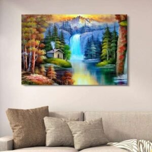 b47f4d8147e22e6641692e000c583bd0 Scenic Mountain Waterfall Wooden Art Frame | Peaceful Forest Cabin Wall Decor |Artistic Nature Painting Piece 12x16 Inches
