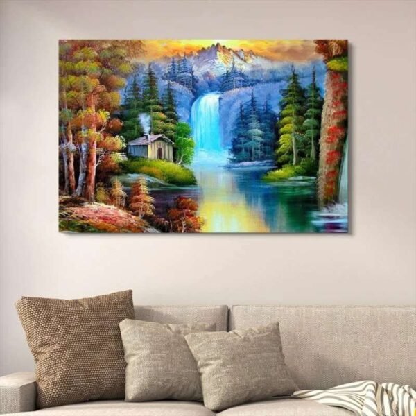 b47f4d8147e22e6641692e000c583bd0 Scenic Mountain Waterfall Wooden Art Frame | Peaceful Forest Cabin Wall Decor |Artistic Nature Painting Piece 12x16 Inches