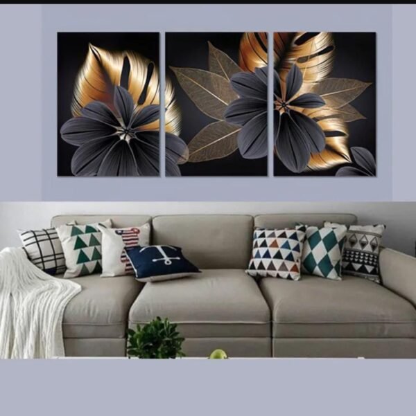 b509a2e7f78982ee48351d602dd6b376 Luxury Floral Wall Art Set – 3 Wooden Frames (8x11”) with Elegant Black & Gold Botanical Design | Easy Wall Mounting with Double Tape