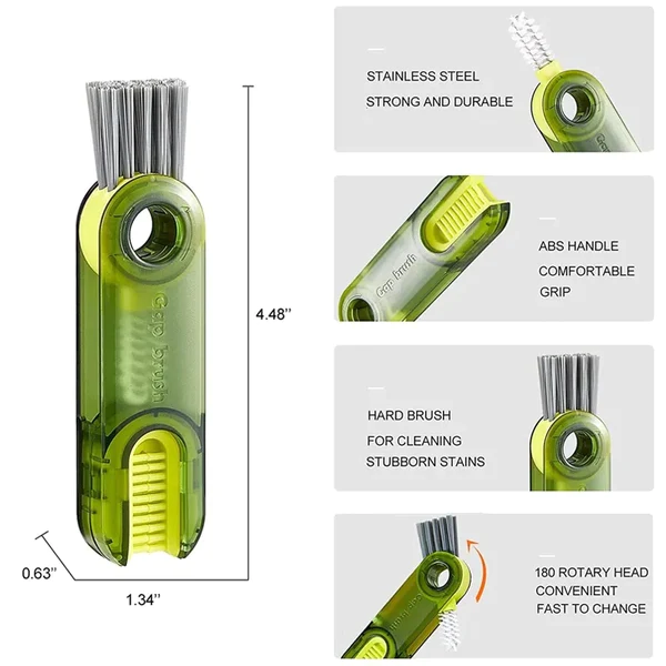 3-in-1 Silicone Cup Brush Set | U-Shaped Bottle Cleaner with Steel Balls & Straw Lid Scrubber | Multi-Functional Kitchen Cleaning Tool (Random Color)