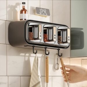 b749d80264db191adc2cdc543c37f616 Wall Mounted Seasoning Box Condiment Containers Space Saving Storage Durable Transparent Kitchen Organizer