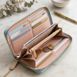 b7a6ef4d968e46de2e8d6cd7e54bf7e8 Unggi Wallet – Stylish Zip Around Wallet for Women (Gray / Blue)