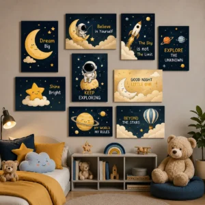 b809b193785f5f4ff7faf3ec507d35b1 9 Pcs Space Theme Kids Wall Art Tiles – Astronauts, Planets & Stars