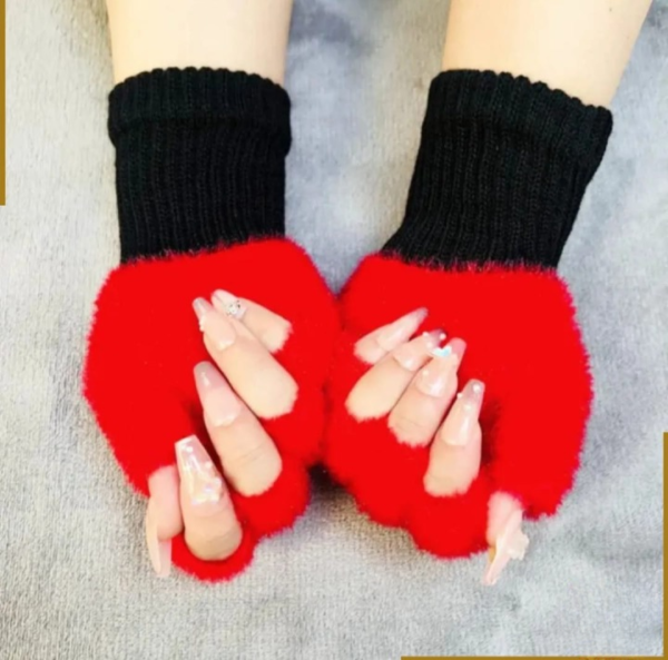 ba526d879bffbf29f932bab7d76c85f9 Winter Half Finger Pair Gloves For Women Plush Warm Fingerless Pair Gloves In Multicolor (Random Color)