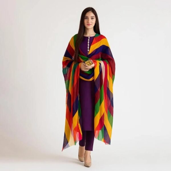 bb9d098f9c57d4b7823a7a6935d0562a Unstitched 3-Pcs Katan Silk Suit with Multi-Color Organza Chunri Dupatta for Women – Premium Party Wear Dress Material