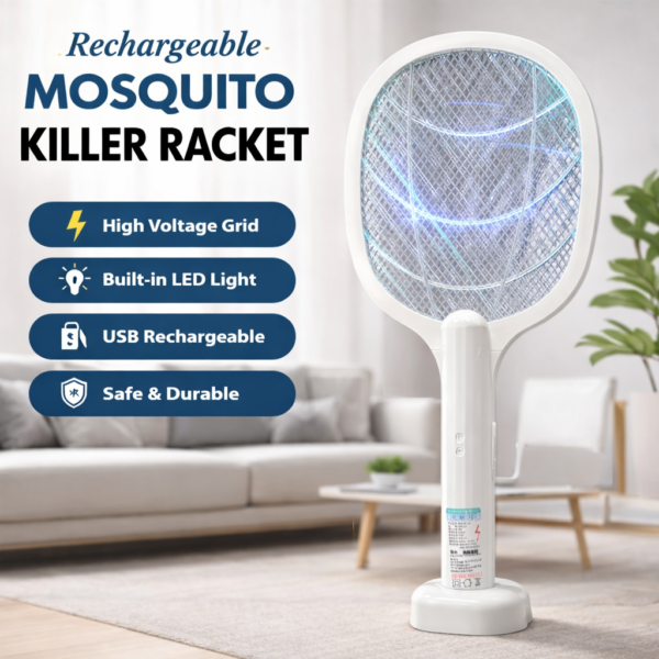 bbe39b9d5d18ebfbe816d570bae90577 Rechargeable Mosquito Racket With Box & Stand – Electric Insect Killer Bat For Indoor And Outdoor Use | Insects Killer | Mosquito Killer Racket (Random Color)