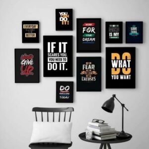 bfc476e6db6af0bdf751585fd6078fc1 Modern 10-Piece Yellow & Black Motivational Wall Art Set wooden sticky phototile frames