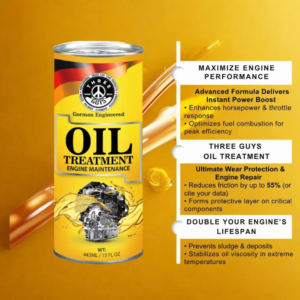 THREE GUYS Oil Treatment Engine Maintenance – Oil Additive for Engine Protection & Performance Boost - 443ML