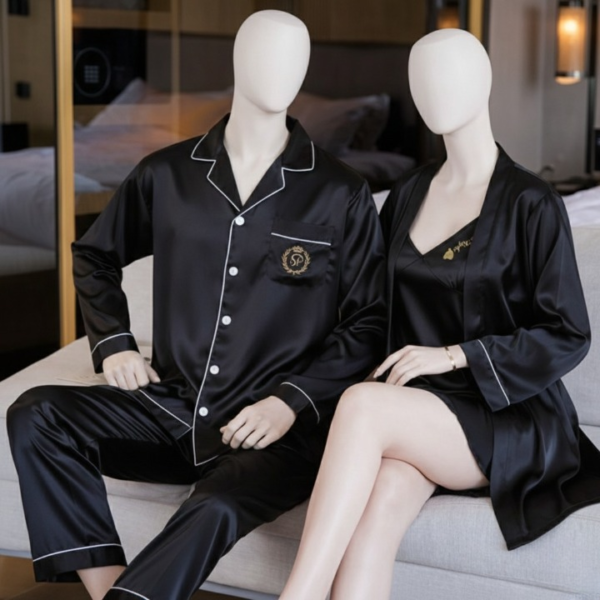 c0fa96df348870028d7f53aa4c3acd5d Couple Night Dress Silk Sleepwear Set – 4-Piece Pajama & Robe Set | SKU: DC-C012