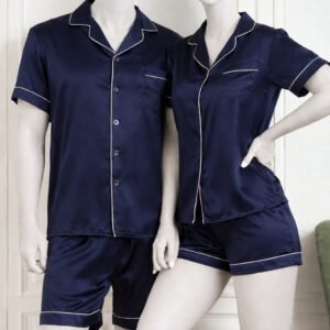 c178aadf11e784692cb798b6de657b72 Couple Night Dress Silk Pajama Set – Short Sleeve Shirt & Shorts (4 Pcs) | SKU DC-C014