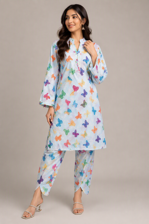 c1939c72855ef79d3e82accfec1612bd Digital Print Polo Cotton 2 Piece Suit for Girls – Butterfly Printed Shirt & Trouser Set | Soft Summer Casual & Party Wear Dress