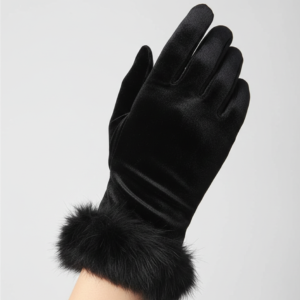 c40da1454540d97ff8ced079fbee45ed Women's & Girls Black Winter Velvet Gloves with Fur Cuff – Warm Soft Hand Gloves (1 Pair)
