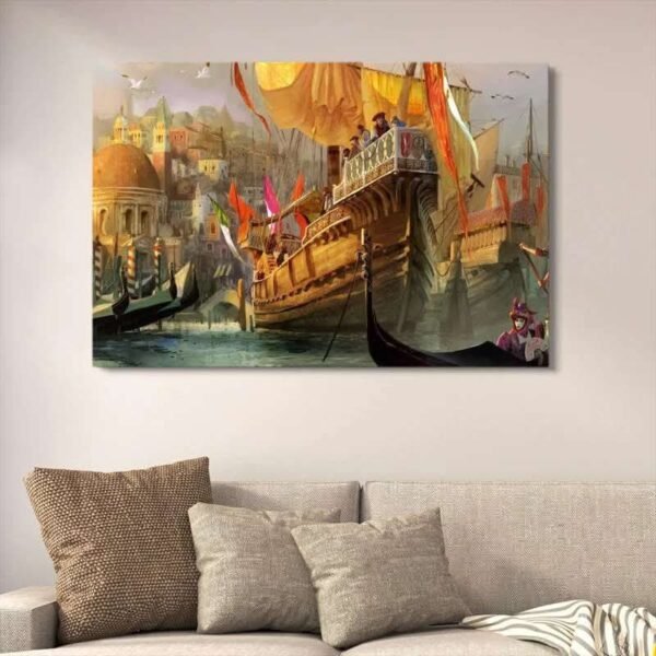 c5497ebf38b9d4f2b668406aaabc361e Venetian Merchant Ships Painting Canvas Wall Art With Double Tape | 12x16 Inches