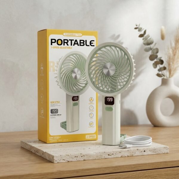 c679926dba0477650fd7df3213a7ec86 Portable Handheld Turbo Fan with LED Display – 3-Speed Rechargeable Cooling Fan for Home & Travel