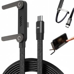 2-In-1 Data Charging Cable With Stand | Nylon Braided USB C To USB C Cable 1.5M | 240W Fast Charging Cable Cord For Smartphones, Tablets & Laptops
