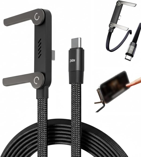 2-In-1 Data Charging Cable With Stand | Nylon Braided USB C To USB C Cable 1.5M | 240W Fast Charging Cable Cord For Smartphones, Tablets & Laptops