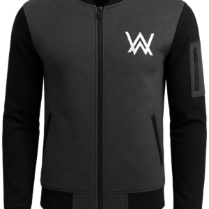 NEW Winter Collection Charcoal Grey WA Printed Zipper Jacket for Men & Boys – Premium Fleece Material, Stylish Bomber Design, Full Front Zipper Closure