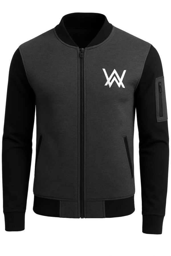 NEW Winter Collection Charcoal Grey WA Printed Zipper Jacket for Men & Boys – Premium Fleece Material, Stylish Bomber Design, Full Front Zipper Closure