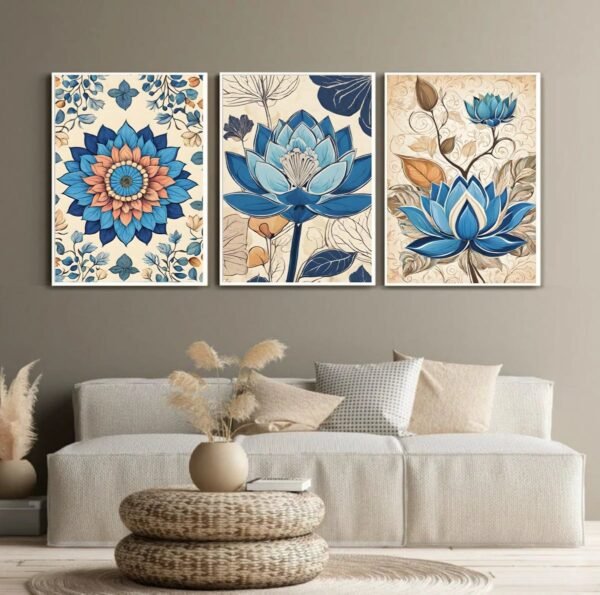 3pcs Flowers Stickytiles Frames Providing Stylish Floral Design Attractive Look  Modern Appearance And Home Decoration
