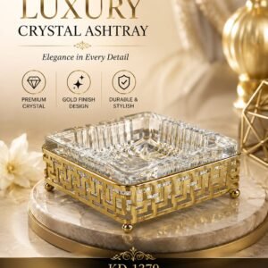 Luxury Metal & Crystal Ashtray KD-1379 – Elegant Decorative Cigarette Ash Tray Size 13x13x4.5cm