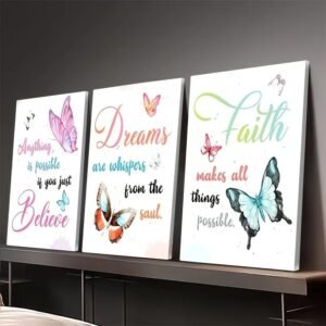 cdee22ba6a977358d5e7a12431e35c77 Believe, Dream, Faith – 3-Piece Inspirational Butterfly Wall Art Set (8x11 inch)