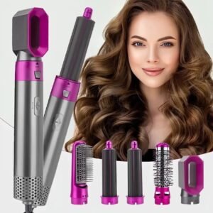 d264312e8060fc375ded7147017f5751 High Quality 5 In 1 Hair Styler Brush | Hair Straightener, Curler, Blow Dryer & Volumizer | Negative Ionic Electric Air Wrap With Detachable Brush Heads (Random Color)