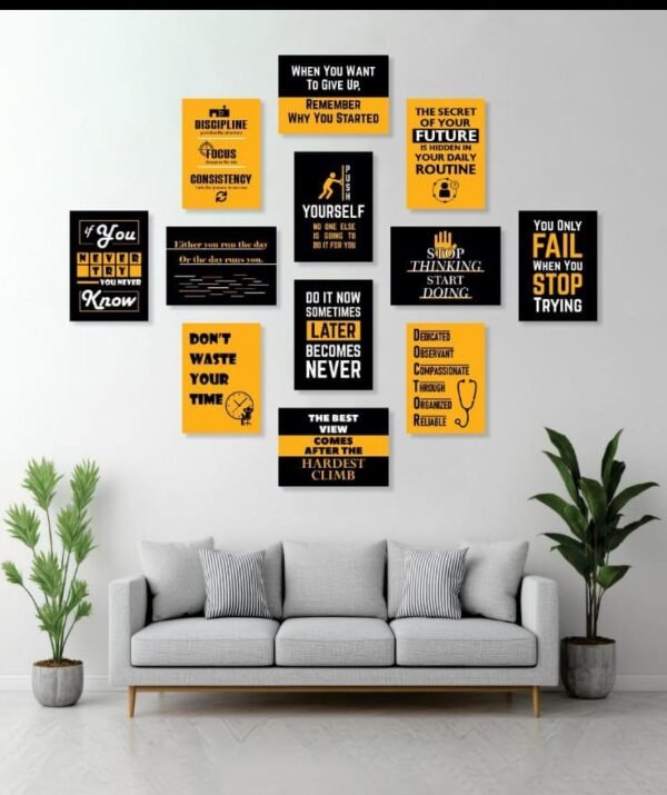 d46cc842747643d097925d414c0eff9c Yellow And Black Motivational Wall Art Posters 12 Pcs Set Wooden Sticky Tiles 5x7 Inches Easy Mounting