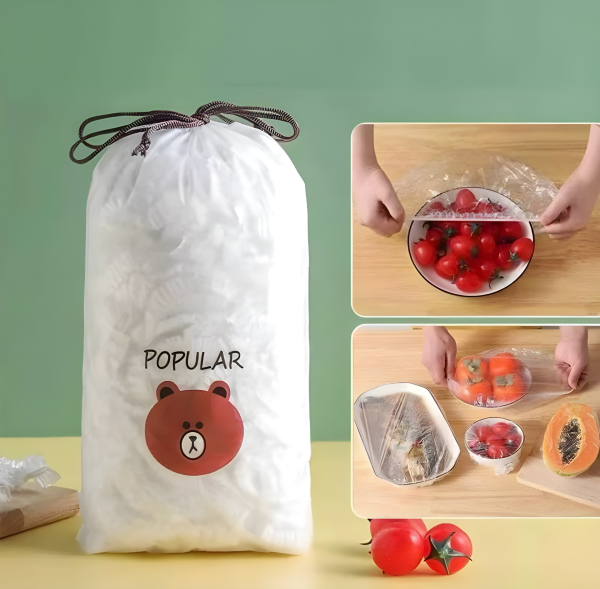 d599ea42ff08ea23bdeab024b2578058 100 PCS Disposable Food Cover Plastic Bags – Transparent Fresh Food Storage & Wrap Bags