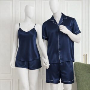 d5b161f0b738caa34f22c66d128d9438 Couple Night Dress / Night Suit / Silk Sleepwear Set – 4-Piece Camisole & Shirt with Shorts | DC-C015