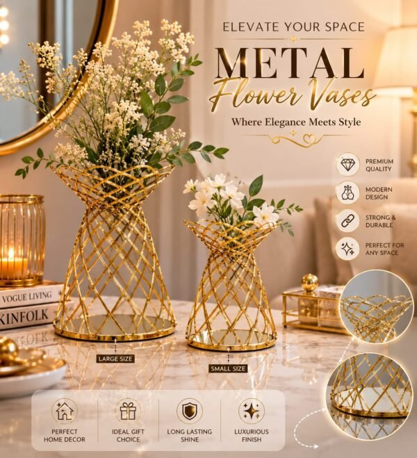 d66b685a21aa991eac23dd4b93d0769c Luxury Decorative Table Vase | Modern Metal Flower Vase for Home & Office Décor | Without Flowers 15x15x18cm