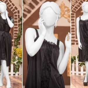 d697314553a444734917e3793c567ca9 3 Pcs Premium Silk Satin Nightwear Set with Lace Trim for Women – Camisole, Shorts & Robe | Free Size