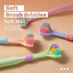 d924ef2c8677bb5479ff226bf03a7e97 Three-Sided V-Shaped Toothbrush for Adults, Soft PBT Bristles with 360° Deep Cleaning, Non-Slip Handle & Built-In Tongue Scraper Packet of 2 Brushes Random Colors