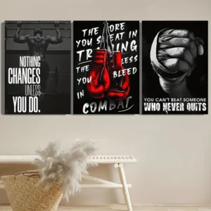 3-Piece Sports Wall Décor – Boxing Motivational Quote Prints, Athletic Black & White Art (8x11 Inches Each)