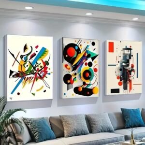 db9cc6a1627fc39a7973794b942ac136 Abstract Geometry – 3-Piece Modern Wall Art Set with Bold Shapes & Color Play (8x11 inch)