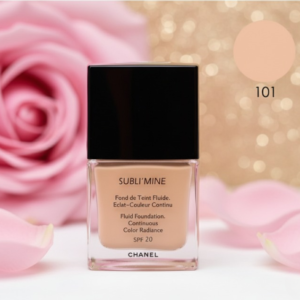 dd5e153f065ee421ac7b3f4ecf8f0fb5 Chanel Sublimine Fluid Foundation Continuous Color Radiance SPF 20 Shade 101 Exact Champagne Long Lasting Smooth Finish 75ml